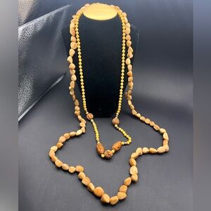 Joy chunky nugget necklace + carved bead boho necklace bundle